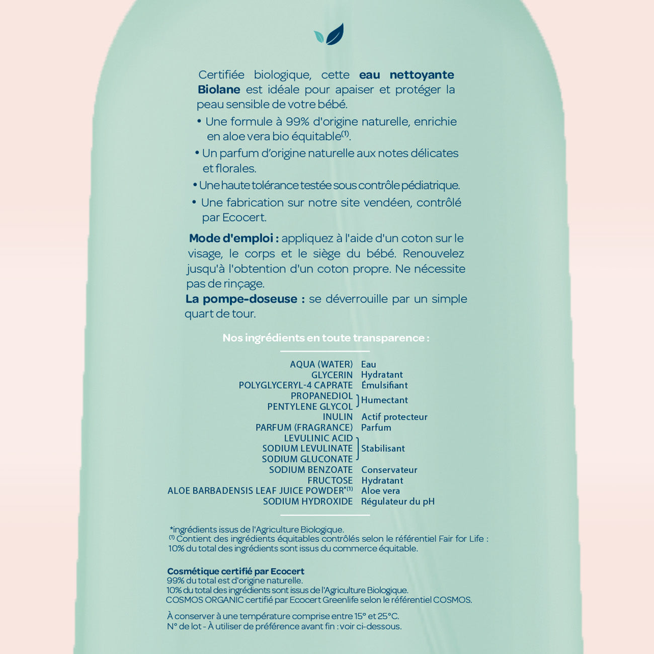 Agua limpiadora certificada biológica