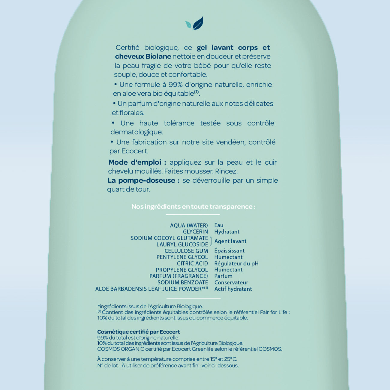 Gel de baño 2 en 1 cuerpo y cabello certificado biológico