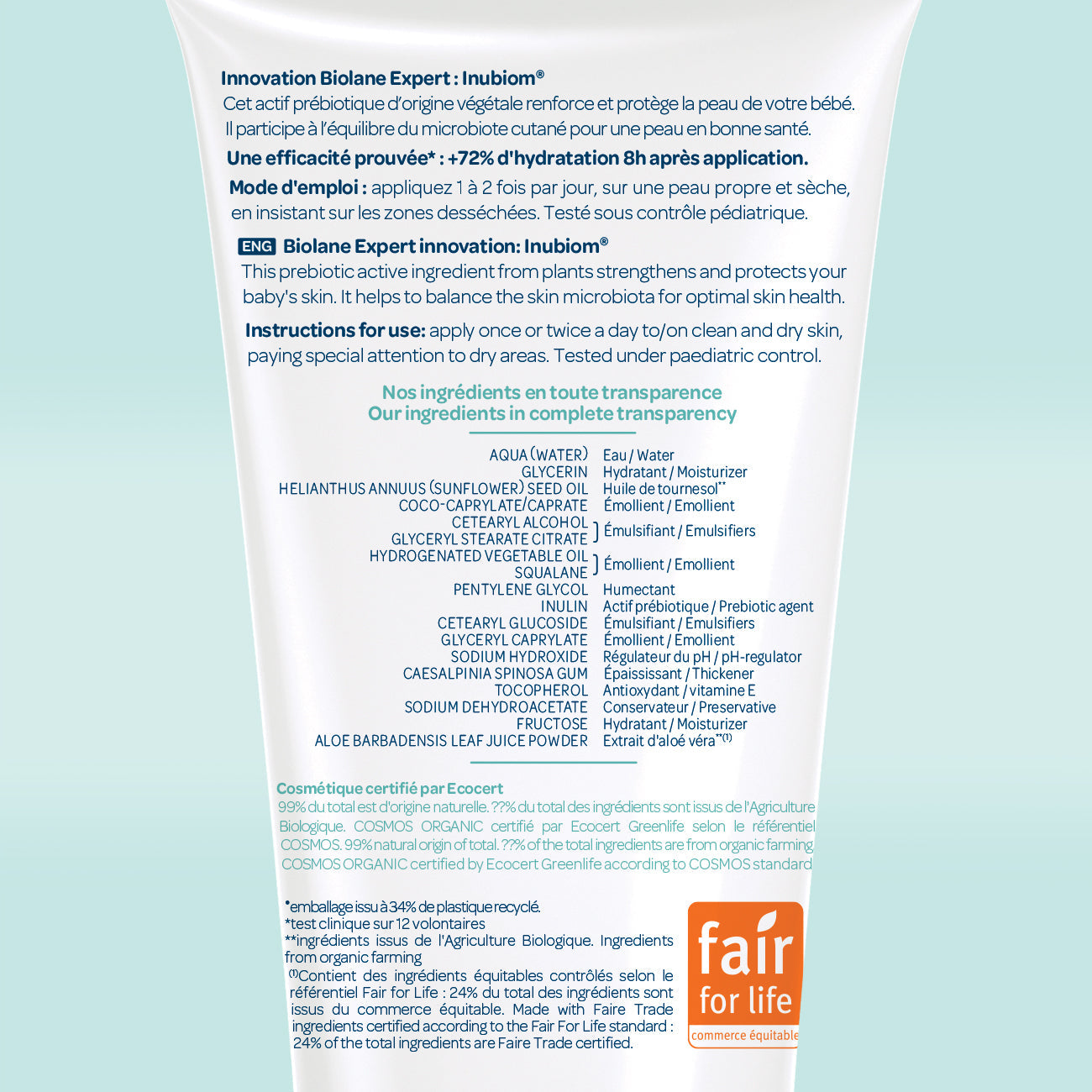 Crema hidratante certificada biológica Biolane Expert