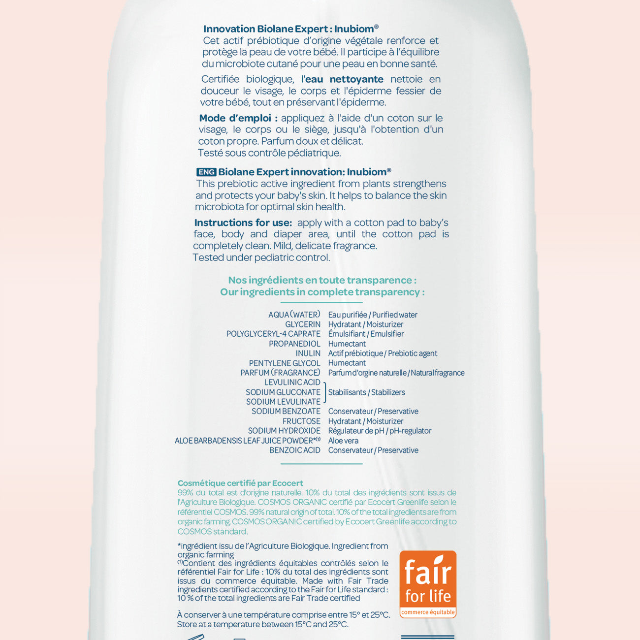 Agua limpiadora certificada biológica Biolane Expert