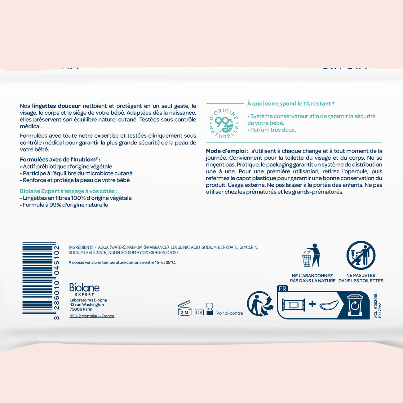 Toallitas de suavidad Biolane Expert