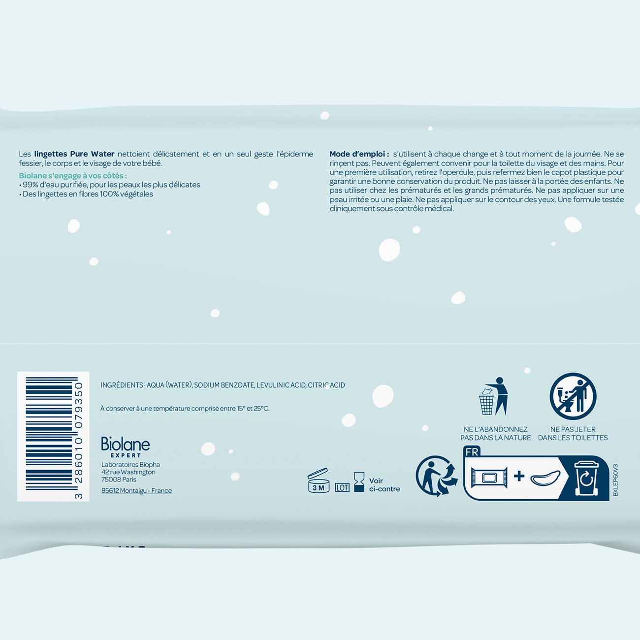 Toallitas Pure Water Biolane Expert