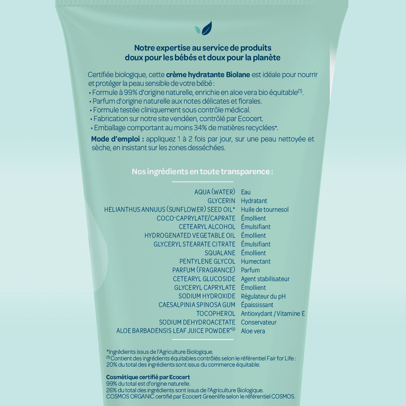 Crème Hydratante certificada biológicamente